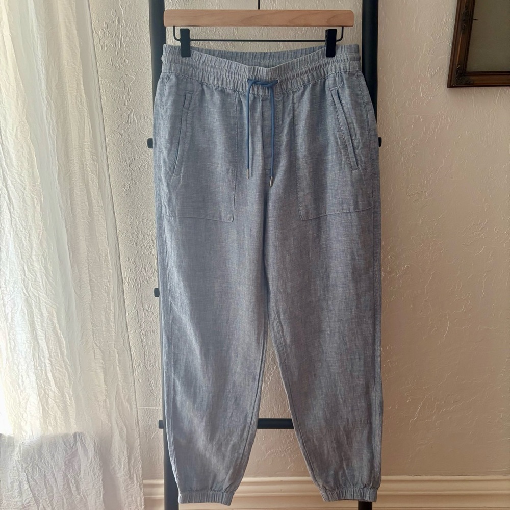 Athleta 100% Linen Women’s Chambray Blue Joggers Pants Size 6